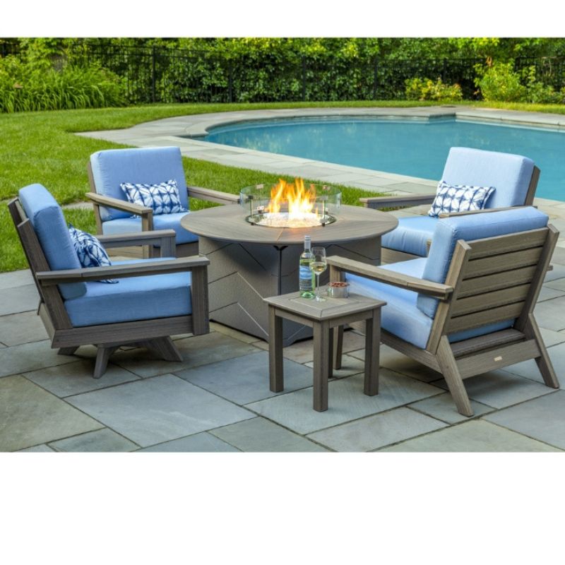 Seaside Casual Dex Lounge Chair Patio Fire Pit Set